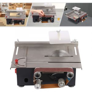 Mini scie circulaire &agrave; table, ponceuse &agrave; bande 1,18 x 16,54 pouces avec 10 bandes abrasives, ponceuse multifonctionnelle &agrave; double moteur 200 W pour