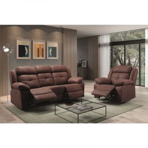 Pegane - Canapé de 3 places, 2 relax manuel en tissu couleur Chocolat fil d'or - Longueur 217 x Profondeur 90 x Hauteur 104 cm