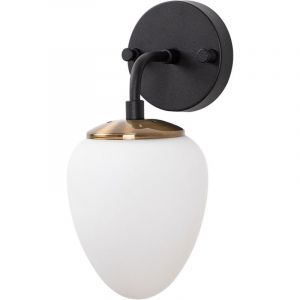 Applique murale 1 ampoule &oelig;uf renvers&eacute; Ovum Verre Blanc et M&eacute;tal Noir et Or antique