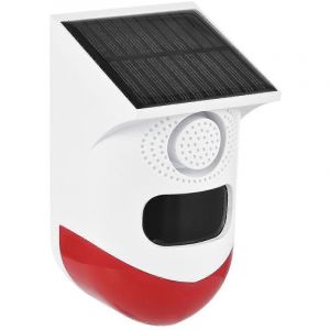 Sir&egrave;ne solaire &agrave; d&eacute;tecteur de mouvement, sir&egrave;ne puissante de 120 dB avec stroboscope LED