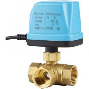 Vanne Motorisee 3 Voies Vanne &agrave; Bille Motoris&eacute;E Dn20 3/4 Pouces Ac 230v Electrovanne Motoris&eacute;E Vanne &eacute;Lectrique Laiton Vanne De Zone , Bleu