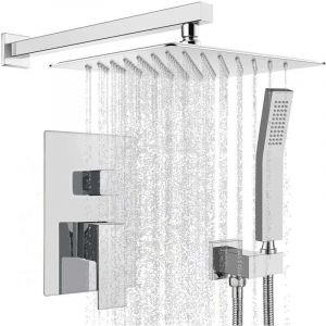 Colonne de douche encastr&eacute;e, Ensemble de Douche Encastr&eacute;, Douche Encastrable Set Chrom&eacute;, Kit Douche Encastrable avec T&ecirc;te de Douche Carr&eacute;e 25x25cm