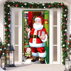 Porte de Noël Bannière décorative de porte de Noël 90x200cm drôle père noël toile de fond Photo stand accessoire décorations de noël père noël porte