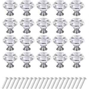 Poignee de meuble cuisine,Bouton de Meuble Cristal,20 Pcs 30mm Poign&eacute;es Boutons Transparent Diamant Cristal, Bouton de Porte Meuble