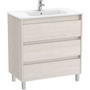 Roca - Pack Unik Meuble 3 tiroirs + lavabo tenet Couleur : Chêne City texturé - Dimensions : 685x460x740 mm