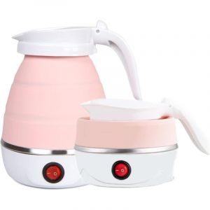 Bouilloire &eacute;lectrique de voyage - Bouilloire pliable en silicone, id&eacute;ale pour le camping, facile &agrave; ranger, avec cordon d'alimentation amovible (rose)