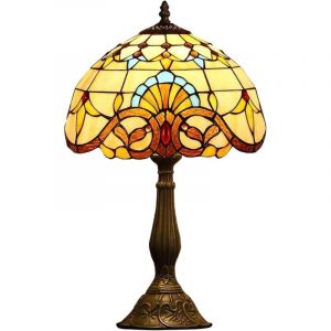 19in Hauteur Style Tiffany Lampes de table/Baroque Lampe Bureau Lumi&egrave;Re，Abat-Jour De Nuit Vitrail Faitmain &agrave; La Main Et R&eacute;Sine Corps,Chambre Lampe De