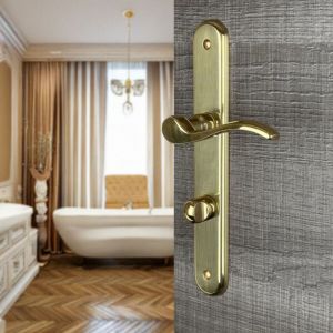 Ouvre&Deco &ndash; Poign&eacute;es de porte AGATHE verrou condamnation &ndash; Laiton poli brillant &ndash; Entraxe 195 mm &ndash; Pour salles de bains et WC