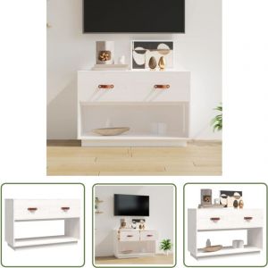 Meuble tv Blanc 90x40x60 cm Bois de pin massif - Meubles Tv - Meuble Tv - Support Tv - Unité Tv - Meuble Blanc - The Living Store