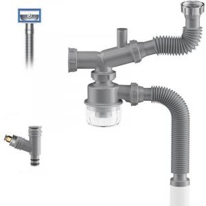 Kit de vidange pour broyeur &agrave; d&eacute;chets, siphon en P pour &eacute;vier de cuisine 1 1/2, gain de place, visible, anti-obstruction, anti-odeur, double bonde