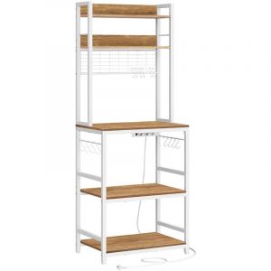 &Eacute;tag&egrave;re de cuisine avec multiprise support pour micro-ondes &eacute;tag&egrave;re de rangement avec panneau grillag&eacute; 14 crochets 40 x 80 x 170 cm blanc