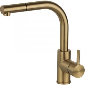 Mitigeur d'évier de cuisine en acier inoxydable couleur pvd or brossé avec douchette extractible Pollini NF0004C pvd Or Brossé