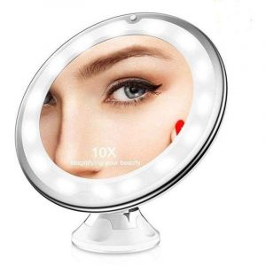 Miroir Grossissant x10 Miroir Maquillage Lumineux LED de Voyage avec Ventouse Miroir Grossissant Mural Rotation &agrave; 360&deg; pour Salle de Bain