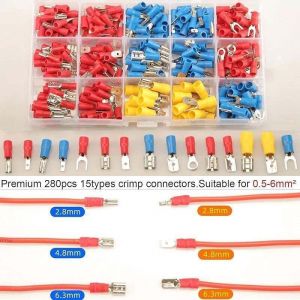 Cosses Electriques Isol&eacute;e a Sertir 280 PCS, kits, Assortiment Connecteurs Ronde Cosses Plates Femelles Cosses Fourches