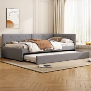 Redom - M&eacute;ridienne 90x200cm, m&eacute;ridienne avec lit gigogne, canap&eacute;-lit, lit simple (sans matelas), style minimaliste, gris