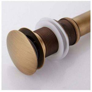 Bonde de lavabo r&eacute;tro &agrave; bouton-poussoir, bonde clic-clac sans trop-plein, siphon universel en laiton bronze poli sans orifice de trop-plein