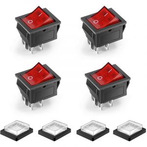 4 Pcs 4 Pins 2 Positions on/Off étanche led éclairée Interrupteur à Bascule Interrupteur Bascule Mini Bateau dpst ac 250V 16A 125V 20A, Rouge