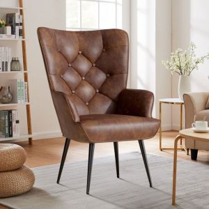 Hawthyhome - Fauteuil de salon,Fauteuil scandinave en Tissu Moelleux ,Fauteuil relax avec Accoudoir & Dossier,Chaise Coiffeuse Confortable,Marron