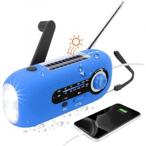 Solaire Dynamo Radio,Radio Solaire avec Alarme SOS pour Les urgences,Petite Radio,étanche IPX3 Radio,Radio à manivelle AM/FM,Lampe Poche,2000mAh