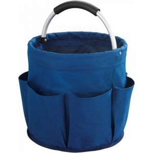 Jusch - Paniers ménage, Sac de pansage pour équitation, Idéal pour ranger outils ou brosses, 6 poches extérieures, Bleu Diam28cmX H26.5cm