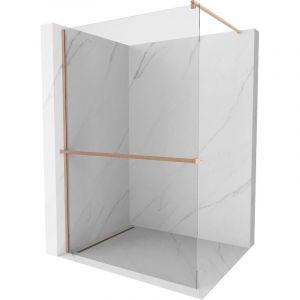 Mexen - Kioto+ paroi de douche avec &eacute;tag&egrave;re Walk-in 85 x 200 cm, transparent, laiton bross&eacute; - 800-085-121-65-00