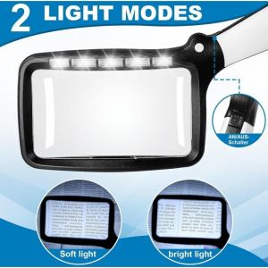 Loupe de Lecture Pliable avec Lumi&egrave;re, Loupe de Lecture Rectangulaire 3X Grande avec 5 LED, 2 Modes de Gradation, Loupe avec Lumi&egrave;re Id&eacute;ale pour Les