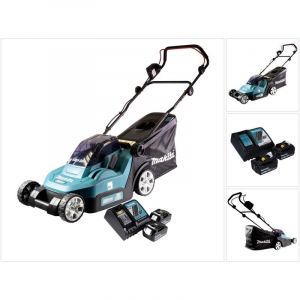 Makita - dlm 432 RF2 Tondeuse &agrave; gazon sans fil 36 v ( 2x 18 v ) 43 cm sans balais + 2x batterie 3,0 Ah + chargeur + chargeur de batterie