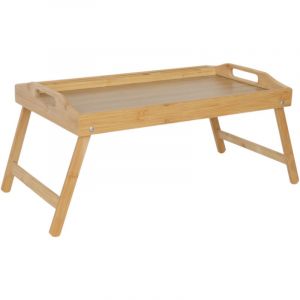 Relaxdays Plateau de lit pliable, support tablette & smartphone, petit-d&eacute;jeuner au lit, bambou/MDF, 24x60x30 cm, naturel