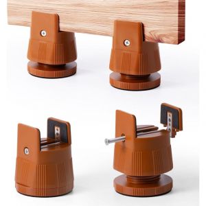 Un ensemble de 4 rehausseurs de cadre de lit compatibles avec des pieds de meubles de 1 &agrave; 50 mm de large, hauteur r&eacute;glable entre 6 et 8cm,marron.