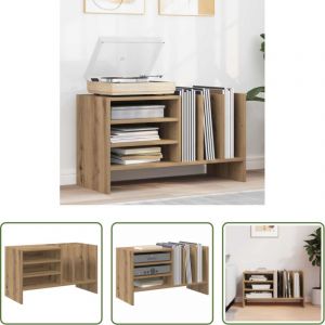 Rangement vinyles - Meuble &agrave; vinyles avec &eacute;tag&egrave;re Ch&ecirc;ne artisanal 78,5 x 35 x 45 cm