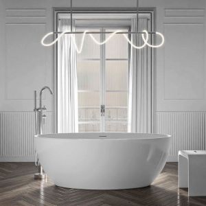 Baignoire &icirc;lot Acrylique Oval Moderne pour Salle de Bain avec Bonde et trop plein - Blanc brillant - 160x80x58cm - terra 2.0 - Bernstein