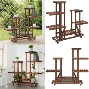 Vidaxl - Support à fleurs avec roues 95x25x101 cm bois massif de sapin - Support Plante - Jardinerie - Meuble Extérieur - Rangement Jardin - Pot