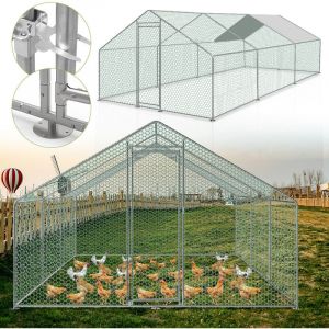 SWANEW Enclos poulailler grillagé avec porte latérale et toit dôme 18 m² 3x6x2m