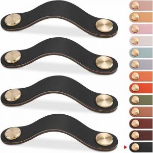 (Noir, 128mm)4pcs Poign&eacute;e Meuble Cuir, Bouton Porte Placard Poignee Cuir Bouton de Tiroir, Poignee de Meuble Vintage pour Armoires, Commode, Cuisine,