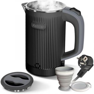 Bouilloire &eacute;lectrique portable avec tasse pliante, 800ml voyage bouilloire &eacute;lectrique cuisson rapide silencieux en acier inoxydable petite bouilloire
