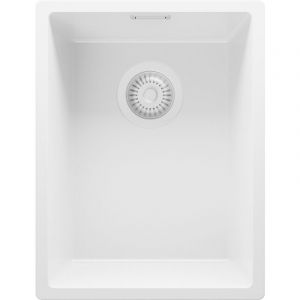 Primagran - Evier Sous Plan 36x47cm, Evier en Granit 1 bac + Kit de Vidage, &Eacute;vier au meuble 40cm - London, Tout Blanc