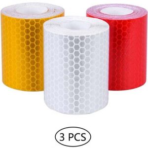 ZVD - 3 Rouleaux Bandes Réfléchissantes de Sécurité Bande Sticker pour Voiture Camion Road Équipement Motorisé 1cmx8m (Blanc Rouge Jaune)