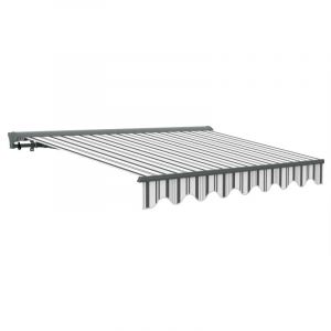 Canop&eacute;e Store Banne Manuel Gris et blanc Semi Coffre 3 x 2.5m &ndash; Store R&eacute;tractable pour Terrasse, Balcon & Jardin &ndash; Manivelle &agrave; Gauche &ndash; Aluminium et