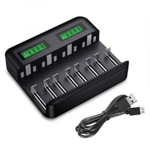 Chargeur de Piles Universel lcd, Chargeur Universel pour AA/LR6, AAA/LR3, C/R14, D/R20 Ni-MH Piles Rechargeables avec Entrée Type c Micro usb,