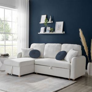 M&s - Canapé d'angle à gauche convertible tissu blouclette blanc - siveco