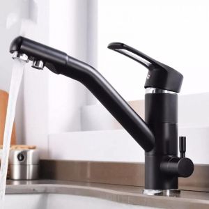 Mitigeur Cuisine 3 Voies Osmoseur Pivotant Robinet D'&Eacute;vier de Cuisine Laiton 3 en 1 Robinet 3 Voies Cuisine,Noir