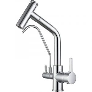 S-giant - Robinet 3 Voies Cuisine Douchette Mitigeur Évier Avec 2 Becs Mitigeur Cuisine Pivotant 360 °,laiton Pour Évier De Cuisine à Eau Potable