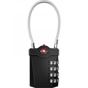 Gotrays - Cadenas &agrave; bagage, combinaison tsa &agrave; 4 chiffres avec alarme d'ouverture, code Gym Cable Locker Padlock (1pcs, noir)