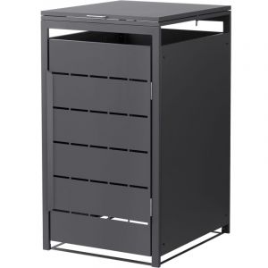 ML-Design Abri Cache pour 1 Poubelle, 68x80x120 cm Capacit&eacute; 240L, Anthracite, en Acier, Couvercle Rabattable et Porte Cl&ocirc;ture, Protection Visuelle,