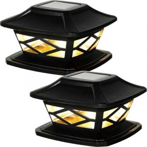 2 Pi&egrave;ces Lampes de Poteau de Chapeau Solaires Ext&eacute;rieures Lumi&egrave;res de Poteau LED &Eacute;tanches Lampadaires Solaires de Cl&ocirc;ture D&eacute;corative Adapt&eacute;s (Noir)..