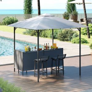 GOPLUS 3 Pcs Abri Barbecue Jardin Exterieur avec Bar Exterieur, Tonnelle Barbecue avec 2 Tabourets Bar, Rangement, Plateau en Verre