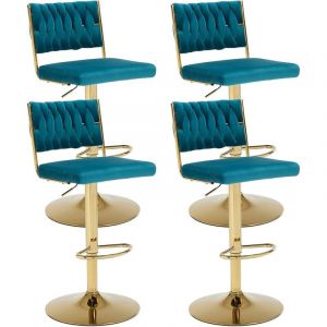 Wahson Office Chairs - Tabouret de Bar Lot de 4 Tabourets en Velours Rotatif sur 360&deg; Bar R&eacute;glable en Hauteur avec Dossier et Repose-Pieds, Teal,