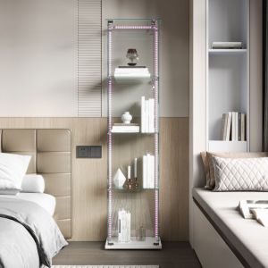 Nmonet - Vitrine en verre tremp&eacute; pour collection, vitrine avec porte coulissantes, serrure et poign&eacute;e m&eacute;tallique, meuble de rangement - hauteur 163