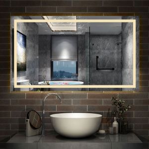 Simple Bluetooth led miroir de salle de bain tricolore tactile avec anti-buée et horloge 120x70cm - Aica Sanitaire