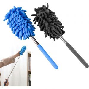 Plumeau Poussiere Telescopique, Lot de 2 Plumeau Extensible avec Manche t&eacute;lescopique, Long pour Toiles d'araign&eacute;es, Plumeau Long Extensible 75 cm,